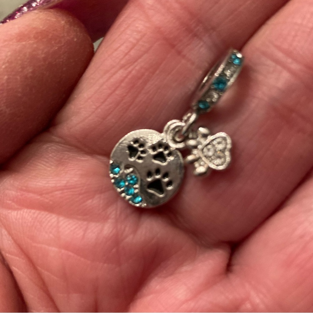 Charm-Dogs Paw with cz’s, a beautiful color turquoise stones on clasp of pendant - Picture 5 of 8